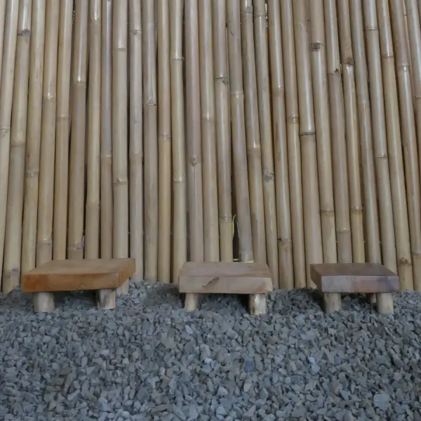 Product image 9 of the product “Low Stool made from teak root wood, Set of 3. Sizes: L: 20x20x7cm H. M:18x18x7cm H. S: 15x15x7cm H. ”